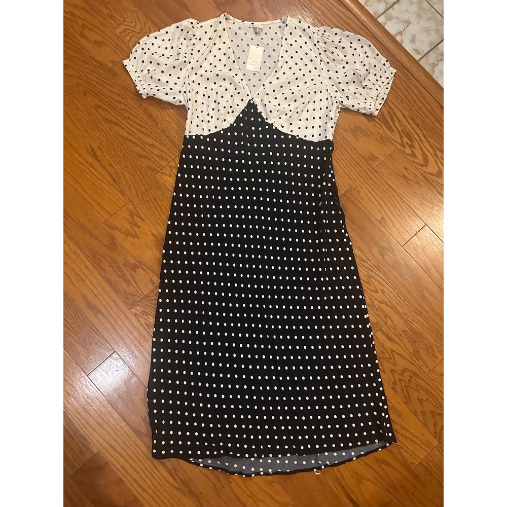 A New Day Womens XXL Polka Dot Colorblock Midi Dress Black White NWT